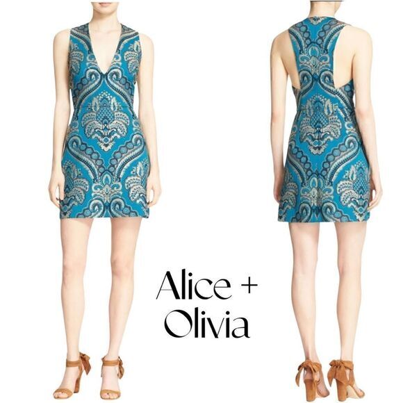 ALICE & OLIVIA 'NATALEE' JACQUARD RACERBACK A-LINE Sz 4 NWOT - Picture 1 of 14
